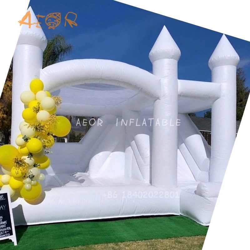 

Free shipping party wedding inflatable bouncy jumping castle white Inflatable Bounce House Jump Trampoline with Slide, As customized
