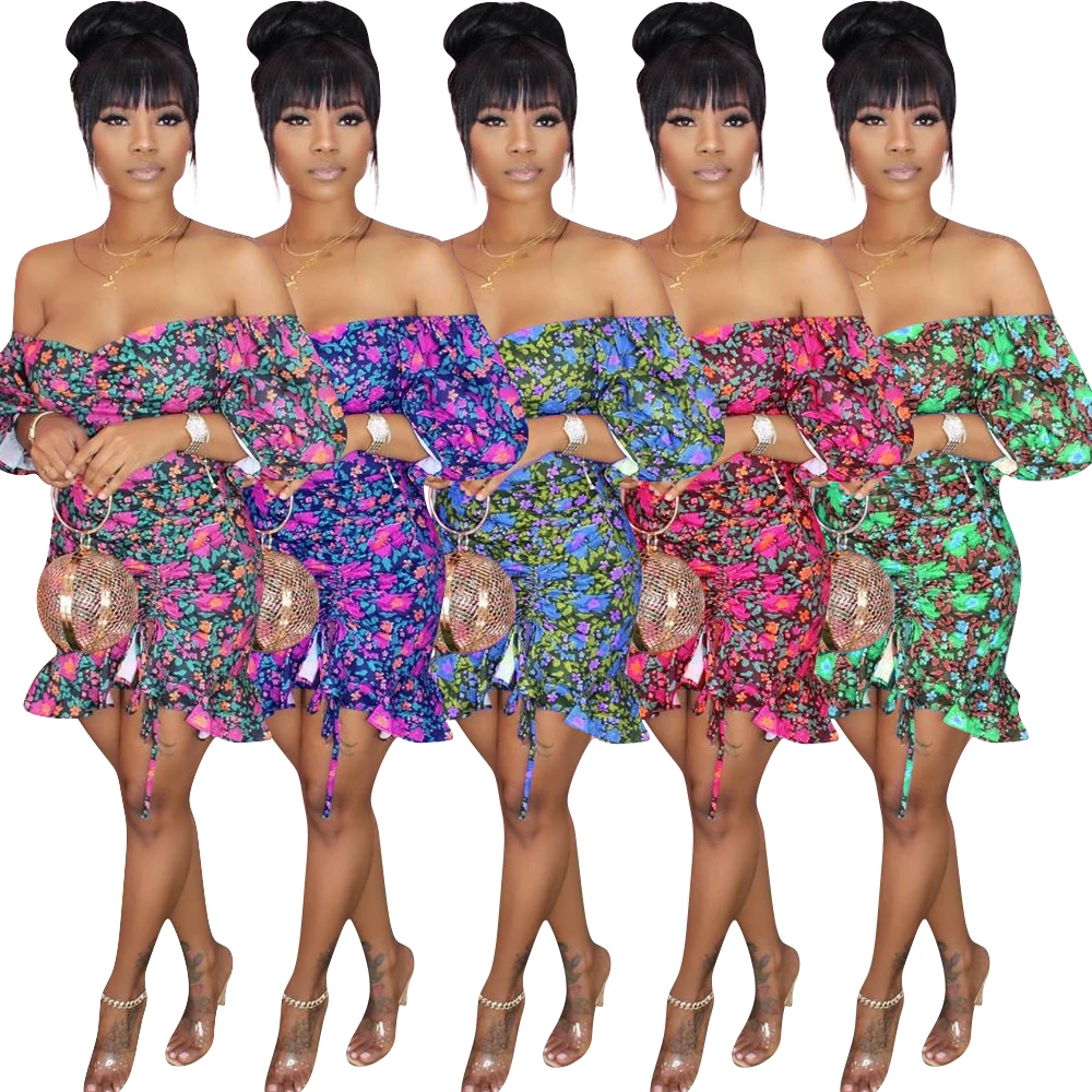 

H1350 Women's frock 2020 hot summer trend floral sexy dress