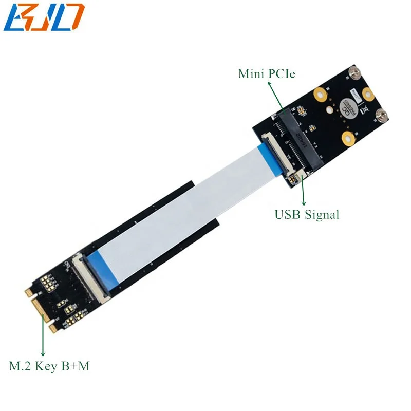 

Mini PCI-E MPCIe Wifi BT Module Adapter to M.2 NGFF Key M B+M Riser Card with 30CM FFC Cable in stock, Black