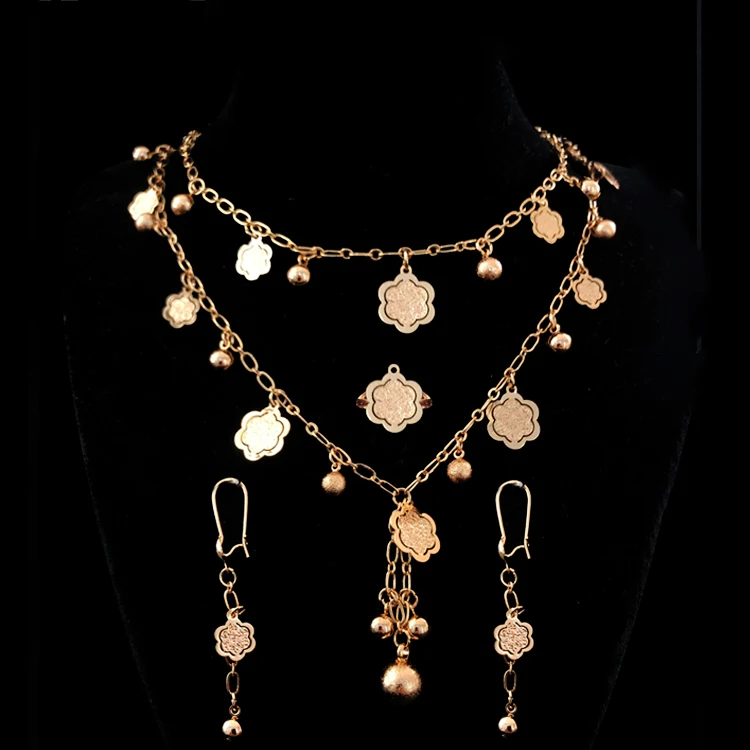 

wedding set promotional 24k gold dubai jewelry set simple design necklace and earrings ringbracelet 4 pieces in one jewellery
