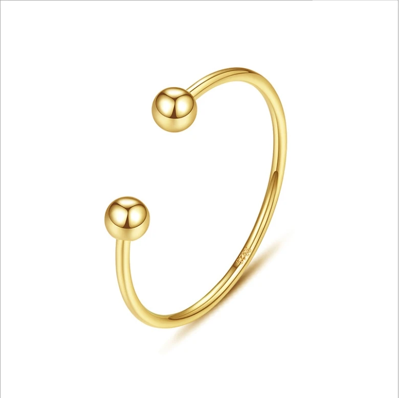 

Creative simple s925 sterling silver tarnish free women ball simple minimalist open gold ring bague argent 925
