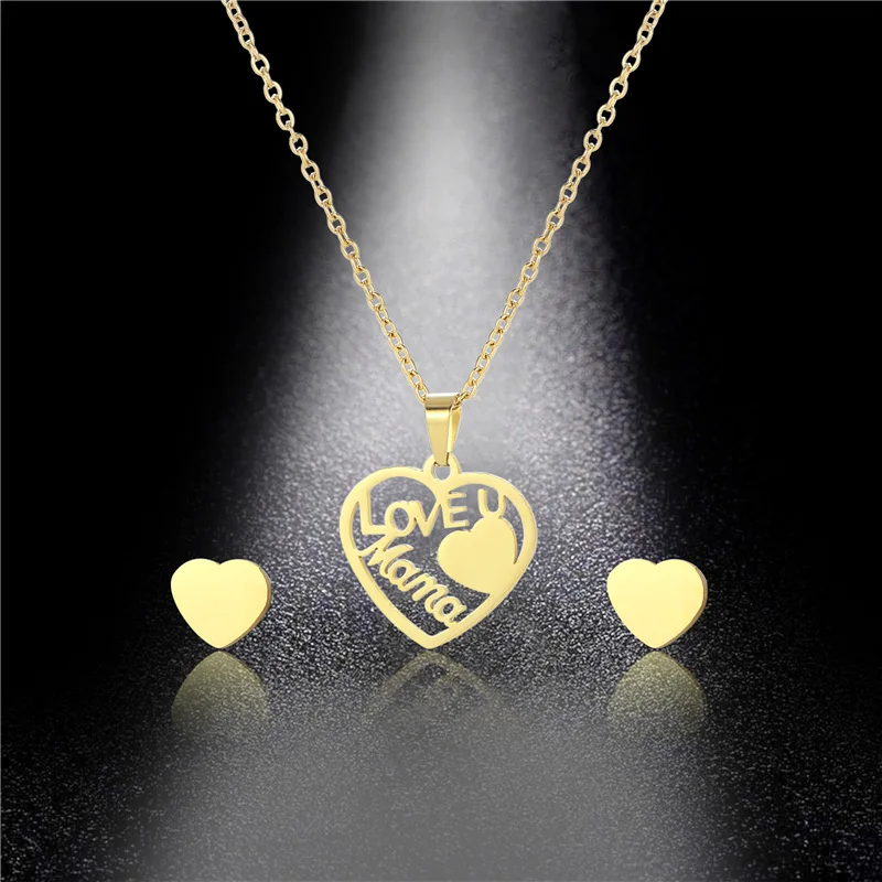 

JM 2022 boy and girl 18k Gold Plated Stainless Steel Jewelry Set mama necklace