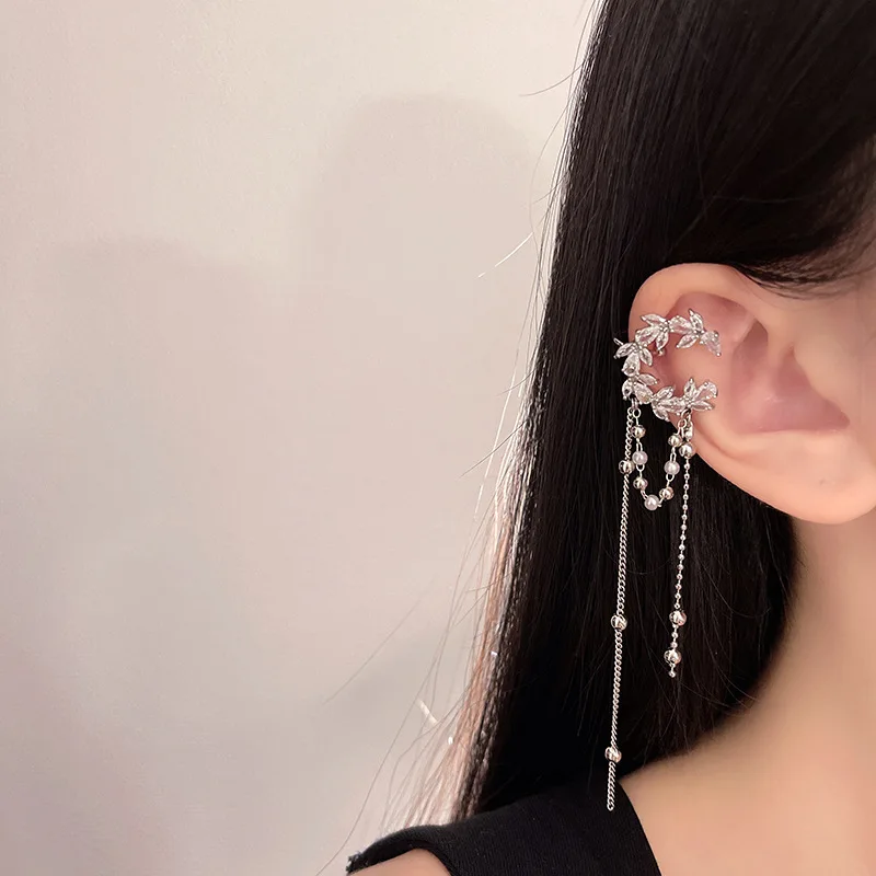 

New Trendy Design Moon Pearl Tassel Ear Bone Clip Temperament Pendant Earrings Jewelry For Women