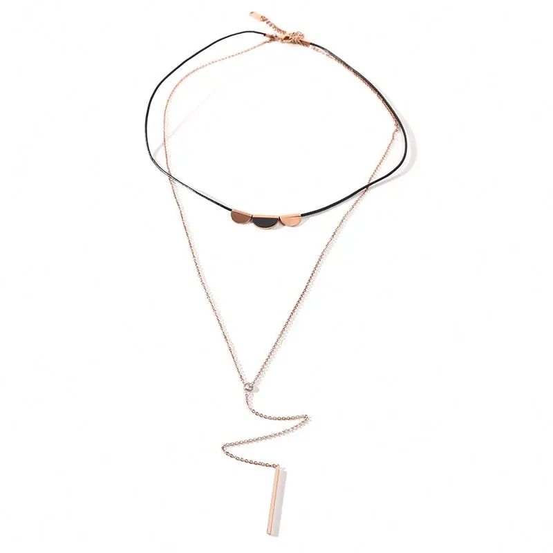 

Fashion Style Double Layered Women's Stainless Steel Rose Gold Plated Y Shape Pendant Necklace