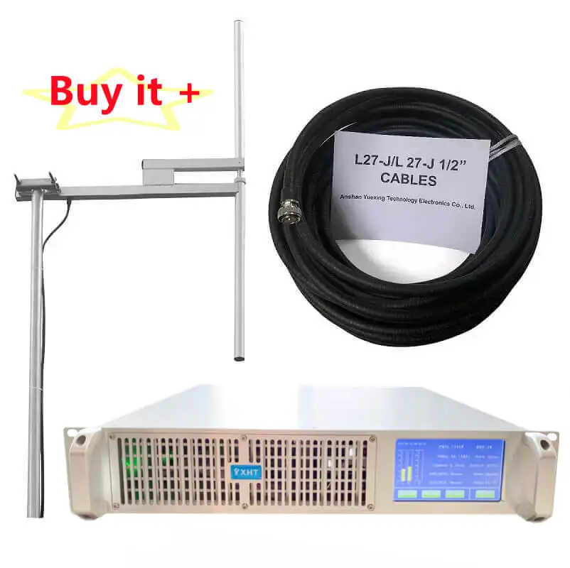 

Silver Metal Digital Touch Screen YXHT-2 1KW FM Transmitter + 1-Bay Antenna + 30 Meters Cables with Connector 3 Equipments