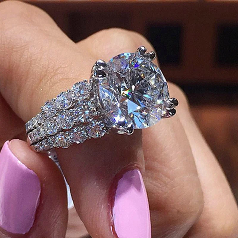 

CAOSHI Luxury Women 925 Silver plated Fashion Diamond Engagement Rings Wholesale Imitate Mossinate Anillos Ladies Rings Wedding