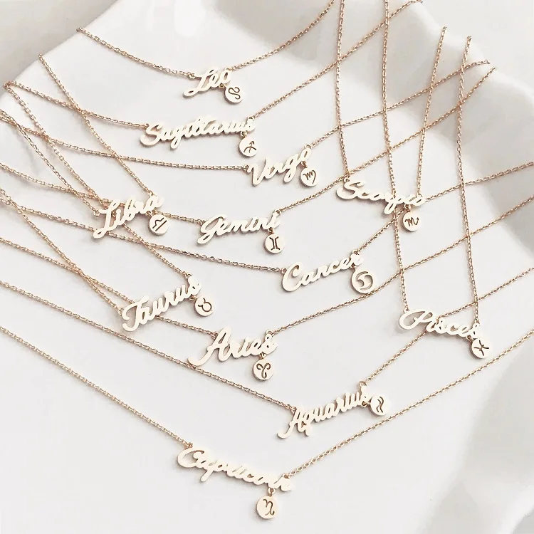 

Wholesale Zodiac Necklace Jewelry Stainless Steel Zodiac Pendant Necklace Gold Plated 12 Zodiac Sign Necklace