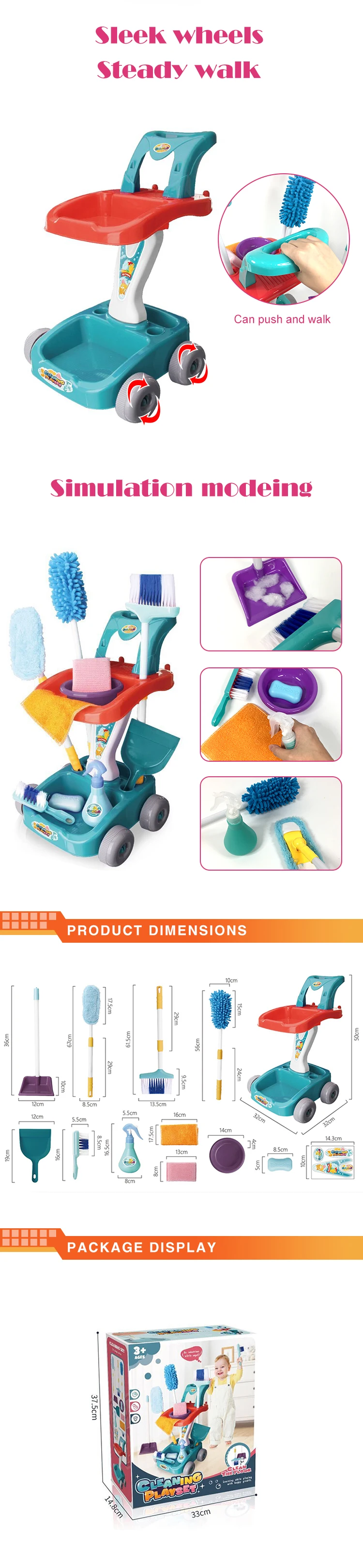 Funny design car cleaning set pretend play game kids cleaning set with 12 accessories