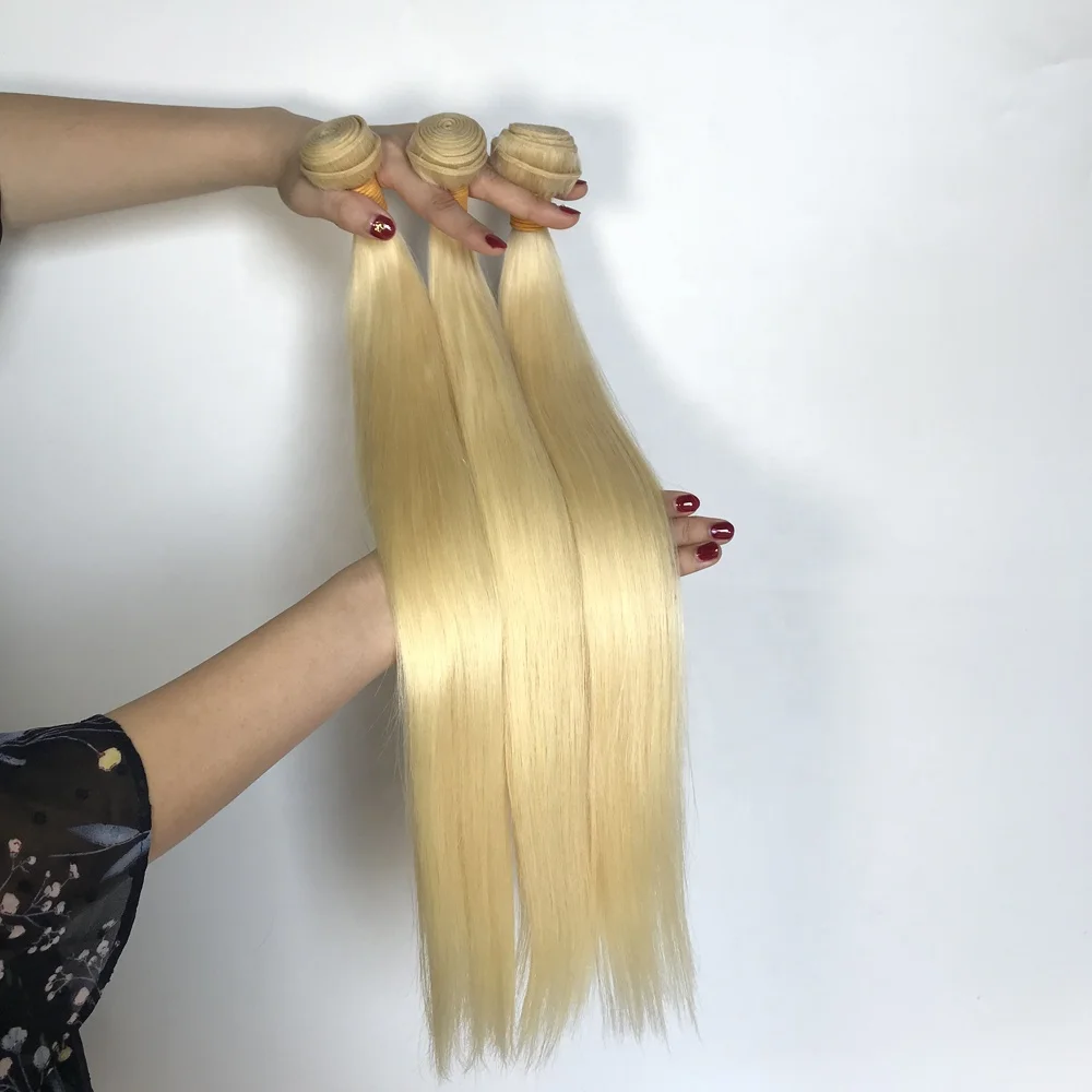

wholesale brazilian 10a grade double drawn vietnamese straight mink raw virgin 613 human blonde hair bundles with closure vendor, 613 color