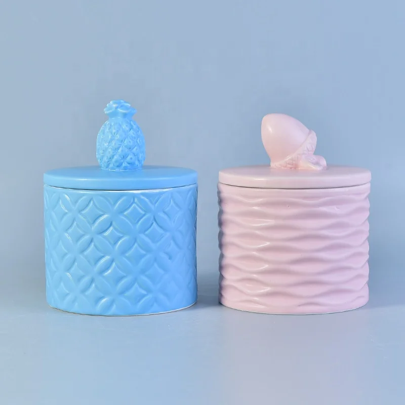 Unique Embossed Candle Container Ceramic With Lids