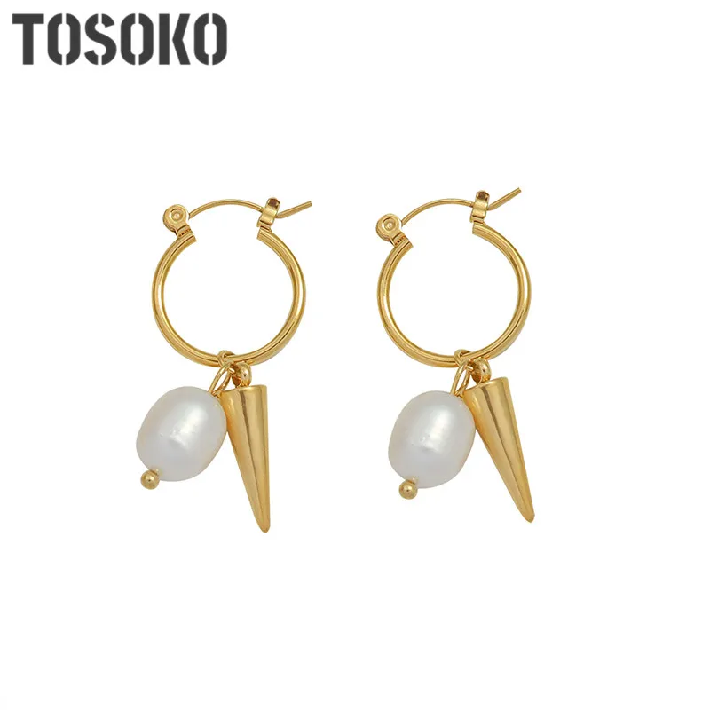 

Stainless Steel Jewelry Irregular Freshwater Pearl Conch Double Pendant Earrings Women's Fashion Earrings BSF515