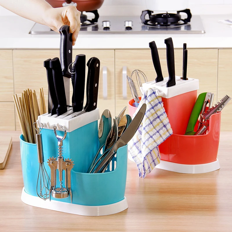 

Multifunction Plastic Shelving Dish Chopsticks Cutlery Storage Rack Drain Holder Strainer Stand Creative Kitchen Tools, As photo