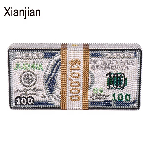

2021 Xianjian Full Crystal Exquisite US DOLLARS MONEY PURSE CLUTCH BAG EVENING PROM PARTY BAG (XJEB1105)