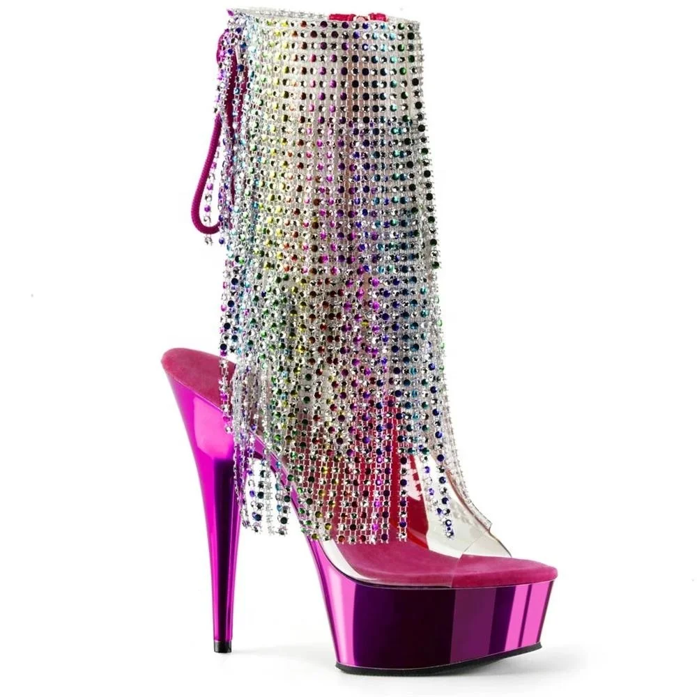 

15cm sexy tassel autumn/winter thin heel high heel back lace-up steel pipe dance shoes
