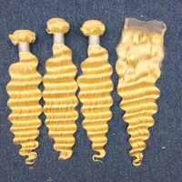 

blonde human hair 613 deep wave bundles with closure hair extension