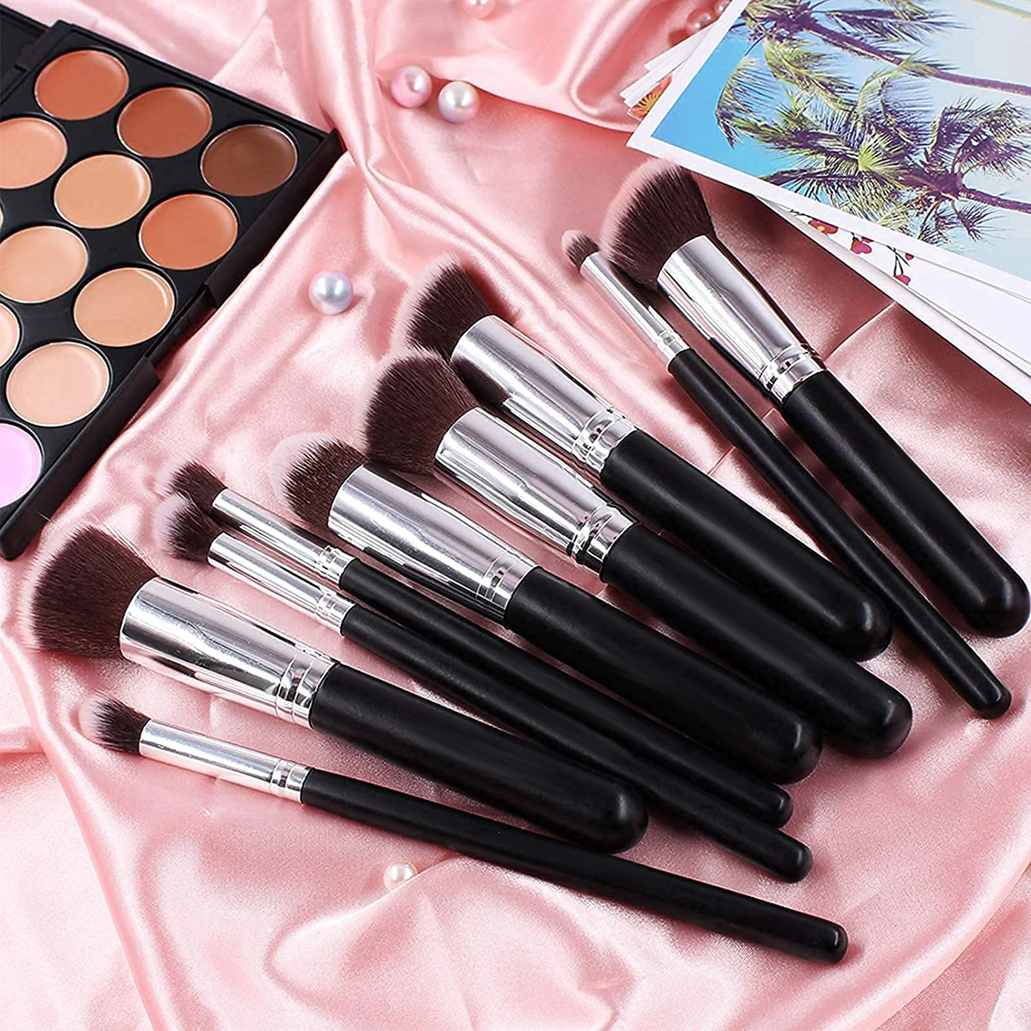 

Wholesale Private Label Pink Black 10 Pcs Classic Makeup Brush Synthetic Hair Makeup Brush Set