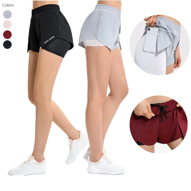 

2021 Women Elastic Breathable Jogging Yoga Sport Shorts Summer Drawstring Lounge Running Gym Workout Shorts With Inner Pocket, As picture