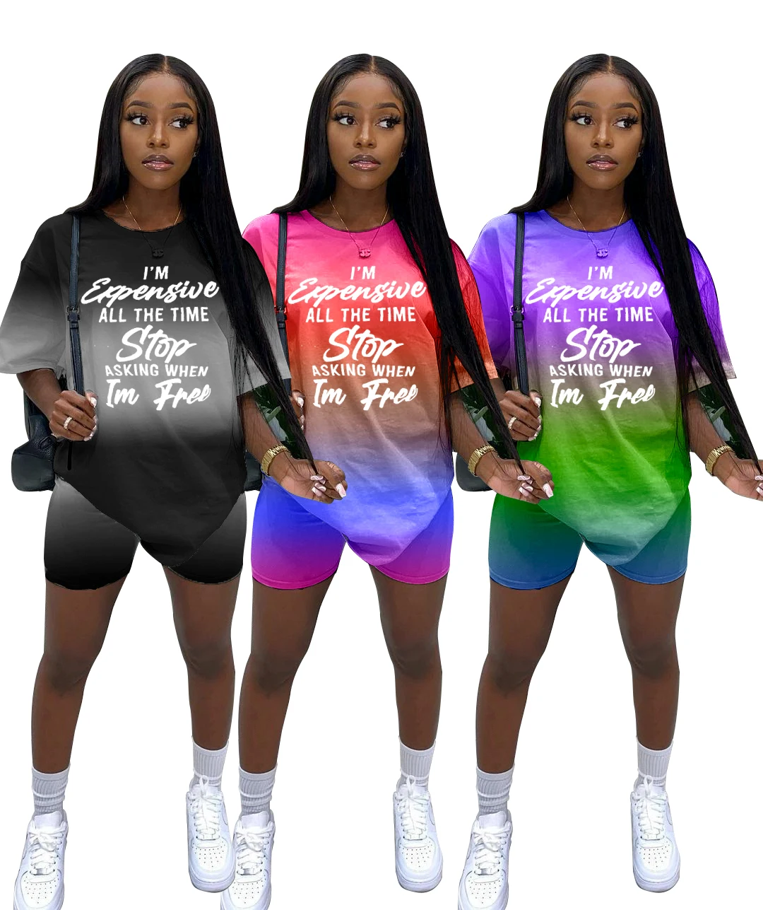 

Casual short sleeve shorts set gradient letter print sports two piece sets women summer 2021 women clothing vendor, Shown