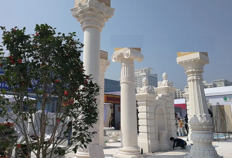 定制工程石罗马柱资本门面面板和支柱,白色石灰石支柱装饰房屋柱子