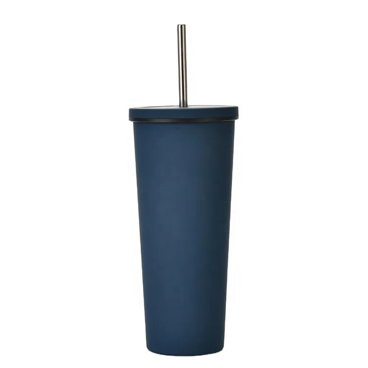 

Insulated Stainless Steel Milk Tea Mug With SS Straw, High Quality 25 oz Stainless Steel Milk Tumbler wine glass timbler, Navy blue