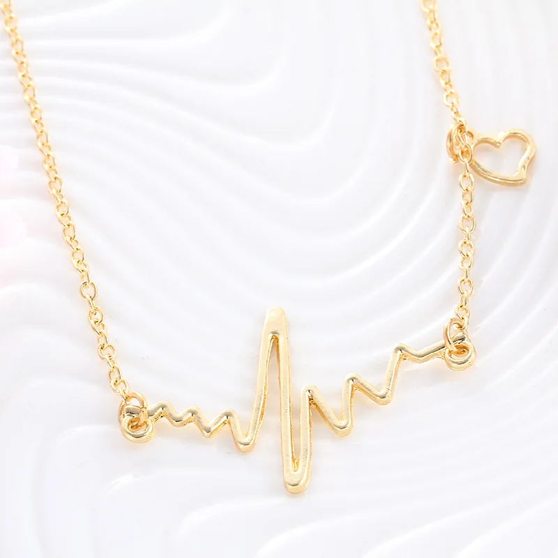

Cheap Heartbeat Pendant Sweater Clavicle Chain Silver and Gold Plated Thin Initial Necklace
