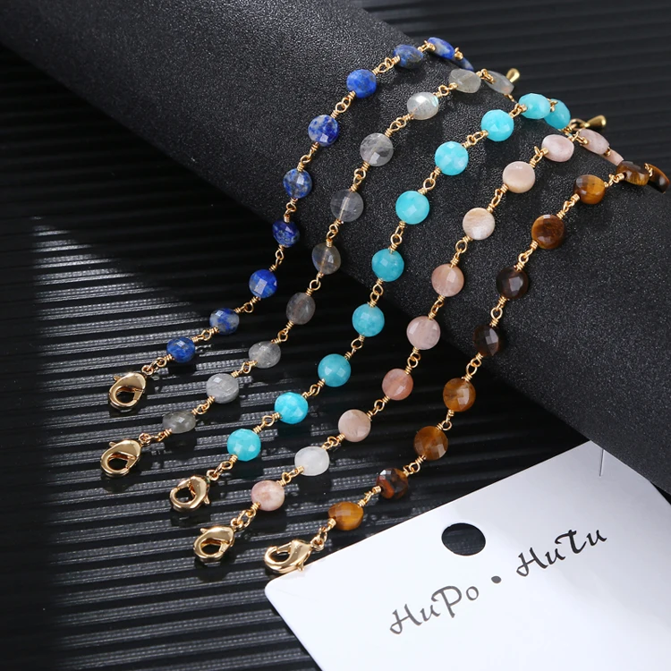 

HuPo,HuTu multicolor natural stone 18K Gold Plated bracelet simple ins special-interest design personalized bracelet, Picture