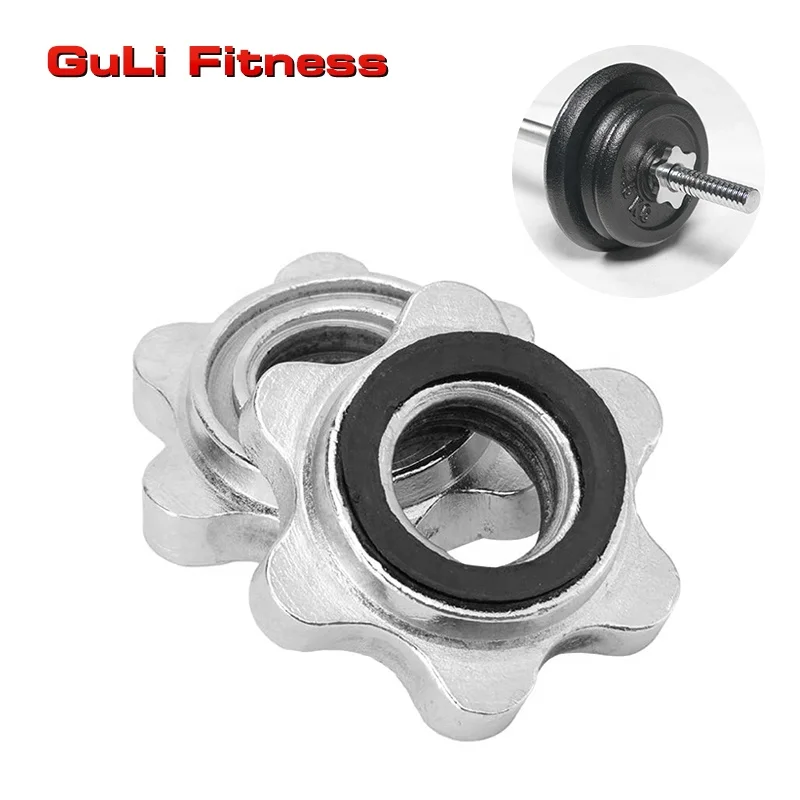 

1 Inch Weightlifting Barbell Locking Star Collar Pair 25/28/30mm Regular Dumbbell Set Rod Collar Screw Barbell Clamps Spinlock, Silver