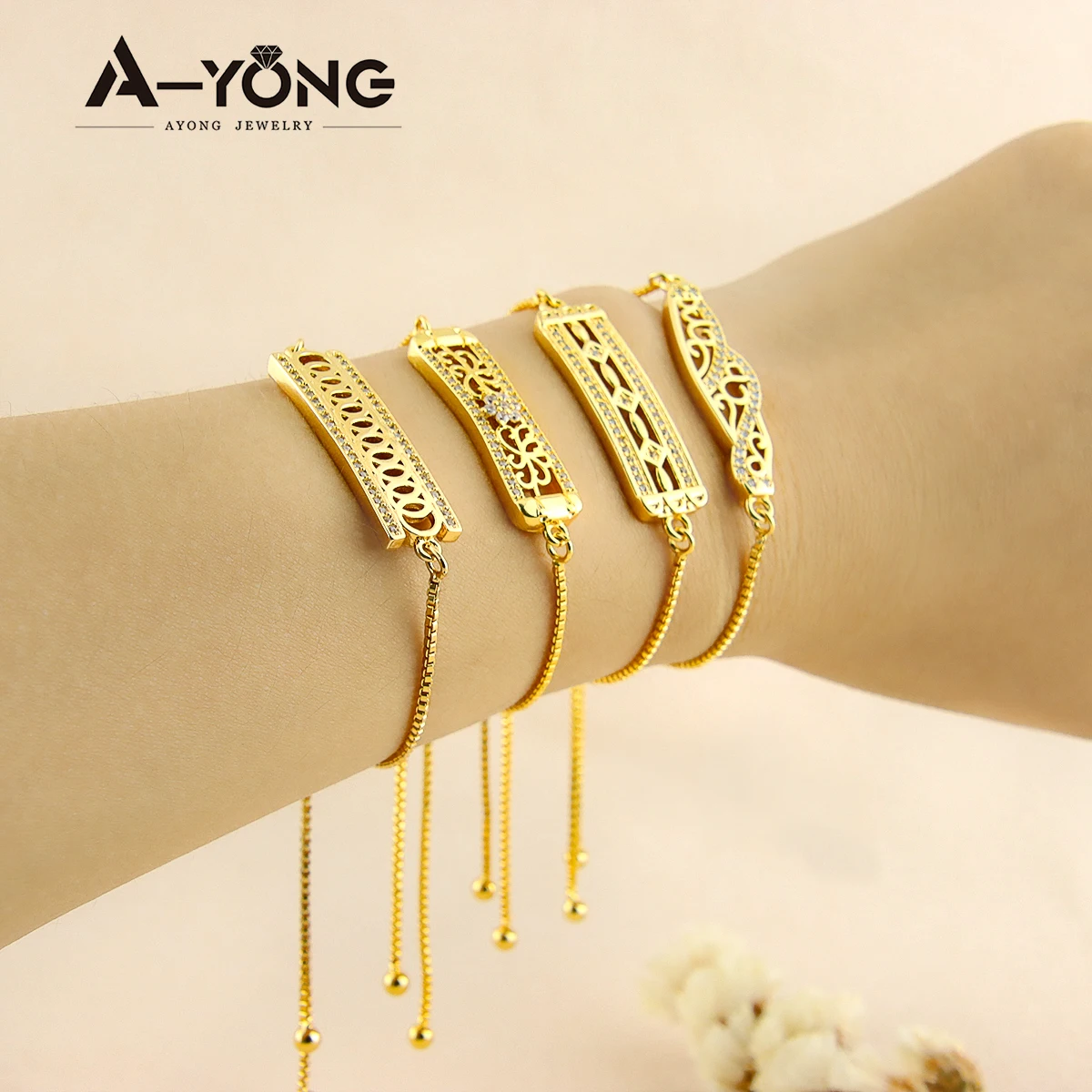 

New Personality Trend Adjustable Bangle Zircon Bracelet Brass Gold Plated Bracelet Women