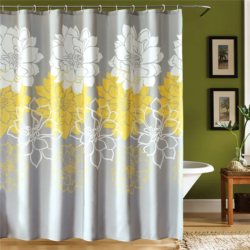 

Big Floral Printed Cute Chic Microfiber Fabric Bath Curtains, Solid colors