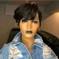 

Short Pixie Cut Bob Natural Color Virgin Brazilian Human Hair Lace Front Wig With Summer