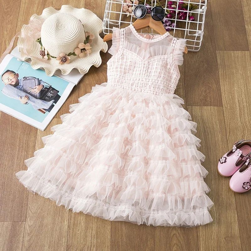 

2021 New Summer Girls Dress Toddler Girl Lace Princess Cake Clothes Children Party Casual Wear Dress