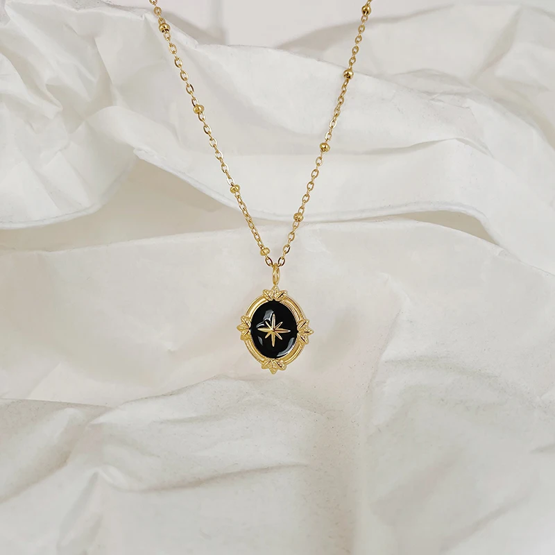 

Delicate Women Necklace Gorgeous 18k Gold Plated Enamel Charms Necklace Stainless Steel Starburst North Star Pendant Necklace