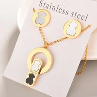 

Modalen Fashion New Enamel Necklace Bear Rhinestone 18K Gold-Plated Titanium Steel Jewelry Set