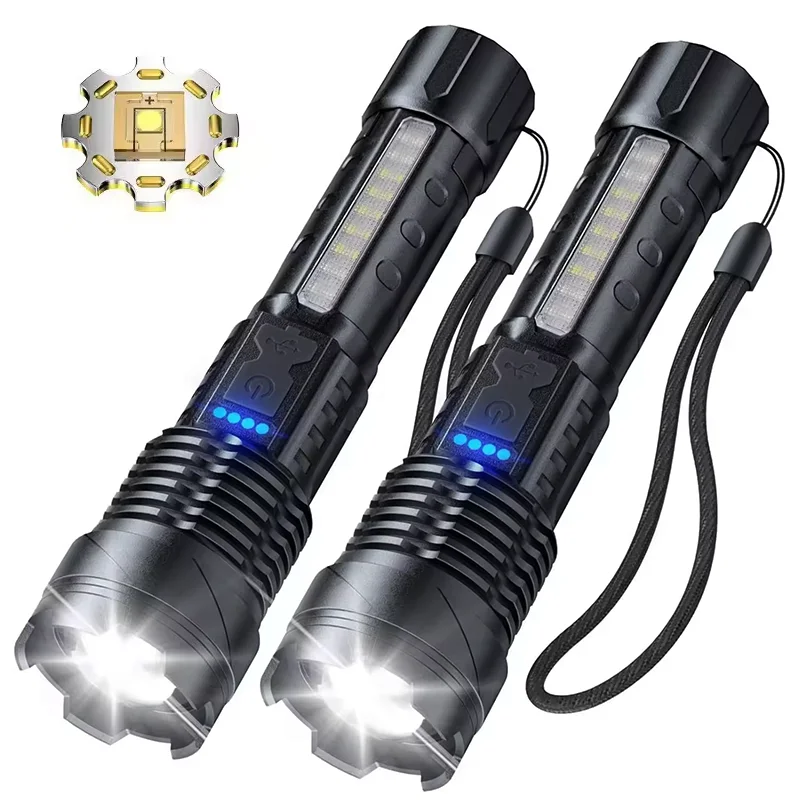 High Power Flashing LED Tactical Flashlight Adjustable Beam IP54 Waterproof 200-300M Long Range Zoom Focus