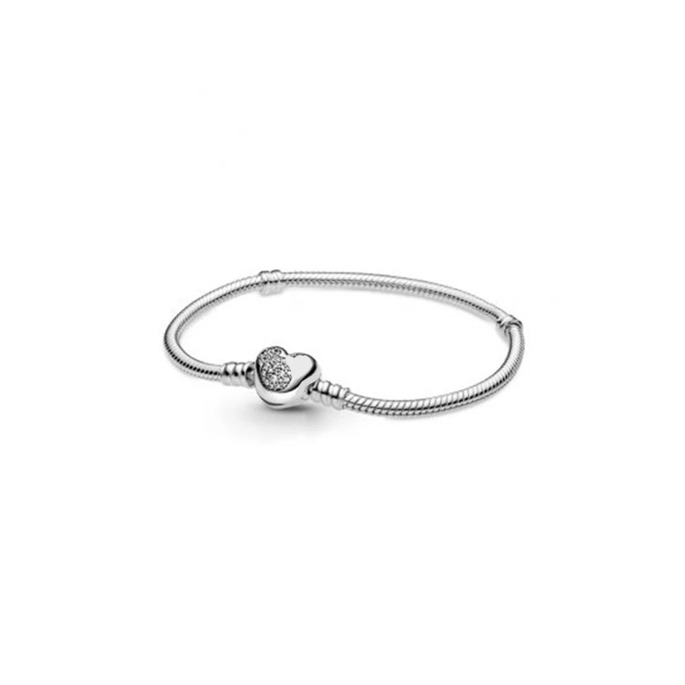 

2021 NEW 100% 925 Sterling Silver Valentine's Day Collection Pave Charm Bracelet Fit DIY Women Original Fashion Jewelry Gift