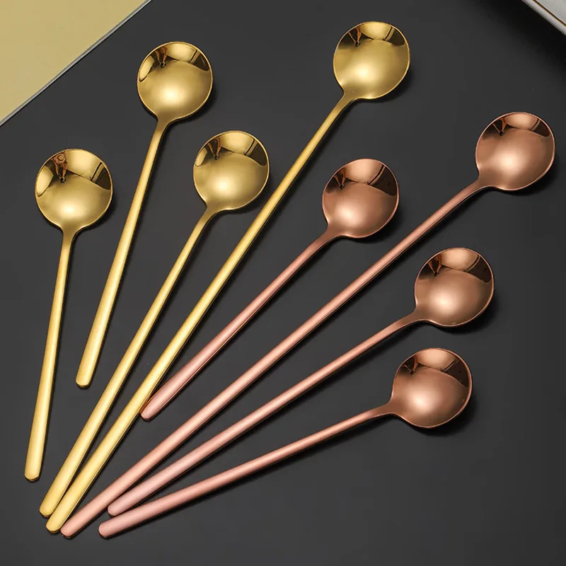 

Stainless steel flower/suare/round shape gold dessert spoon tea spoonLong Handle Iced Tea Spoon Stainless Steel 18/8 gold Coffee