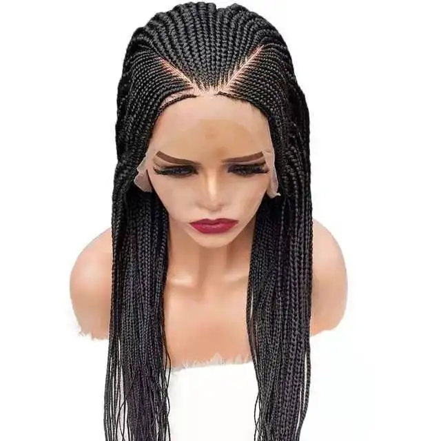 

Braided Lace Front Wigs For Black Women Cuticle Aligned Transparent Braid Stretched Braiding Human Hair Wig, Picture color