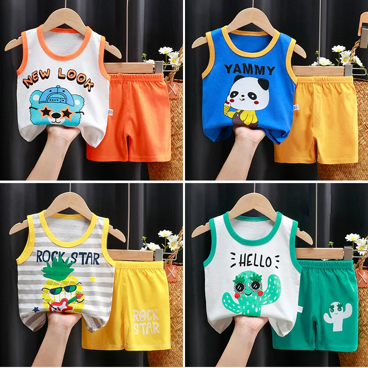 

2Pcs/set New Summer Baby Boys Clothes Suit Children Girls Cartoon T Shirt Shorts Toddler Casual Clothing Set Kids Tracksuits, 15 colors