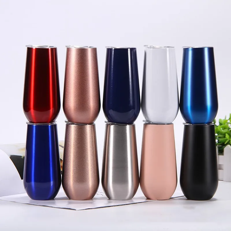 

Reusable 6OZ Stainless Steel Stemless Double-insulated Cocktail Cups Reusable Wine Tumbler Rose Gold Champagne Flutes, Customized colors acceptable