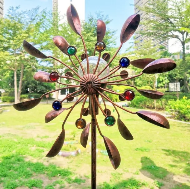 

Solar Powered LED Light Windmill Glass Ball Wind Spinner Metal Garden Stake, Customized color