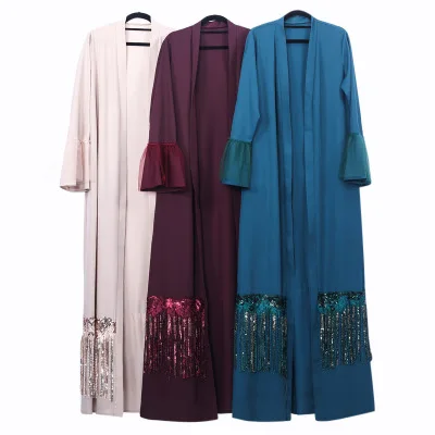 

LSY225 2019 Sumptuous style fringe sequins designIslamic Clothing Fashion Front Open Kimono Arabic Style Dubai Muslim Abaya