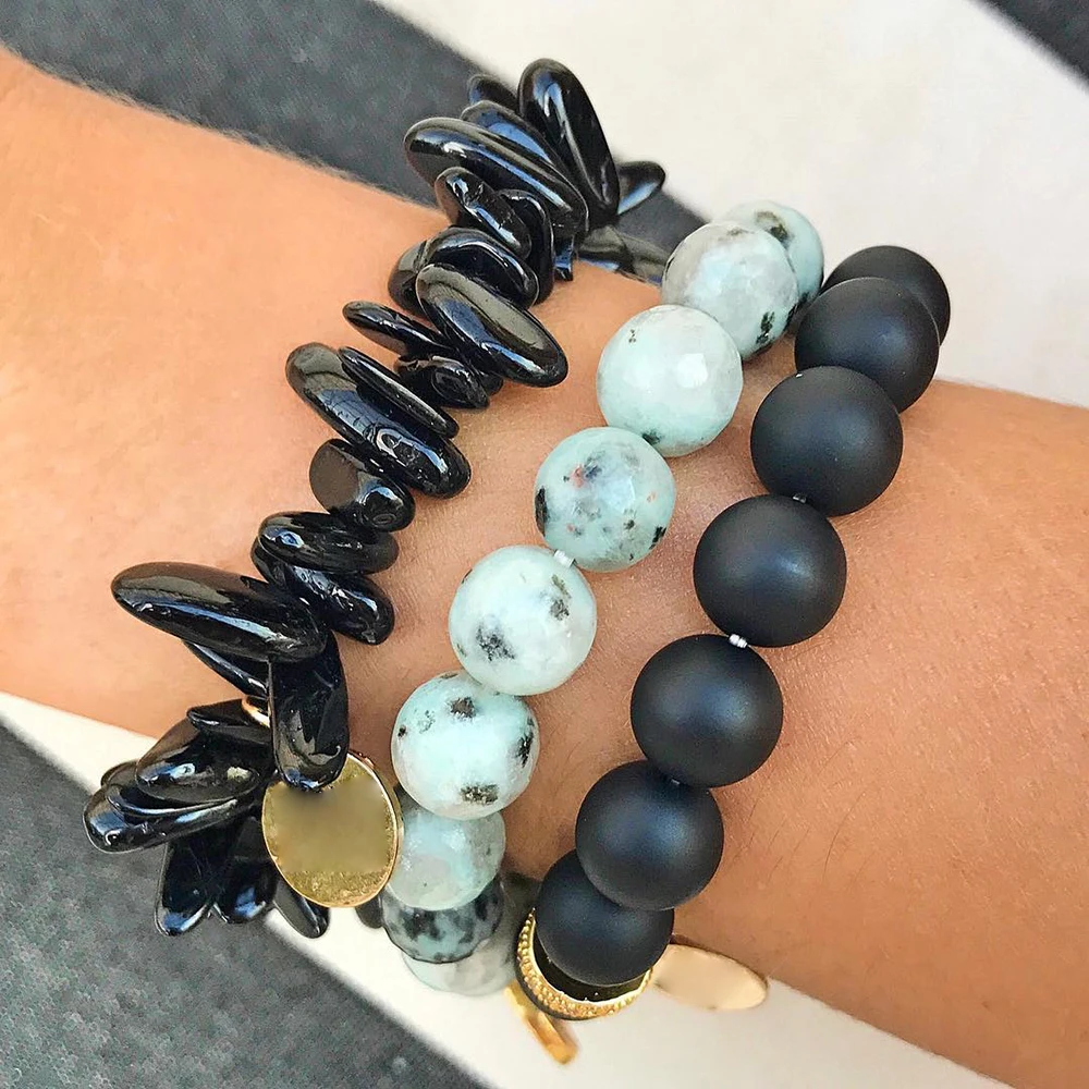 

Bohemia Summer Healing Crystal Jewelry, Fashion Natural Agate Amethyst Quartz Stack Beaded Bracelet/Bangle