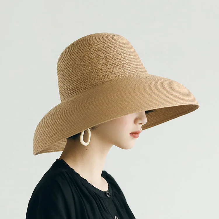 New Hepburn Style Big Eaves Straw Hat Female Summer Sunscreen Basin French Retro Beach Vacation Sun Fisherman Hat