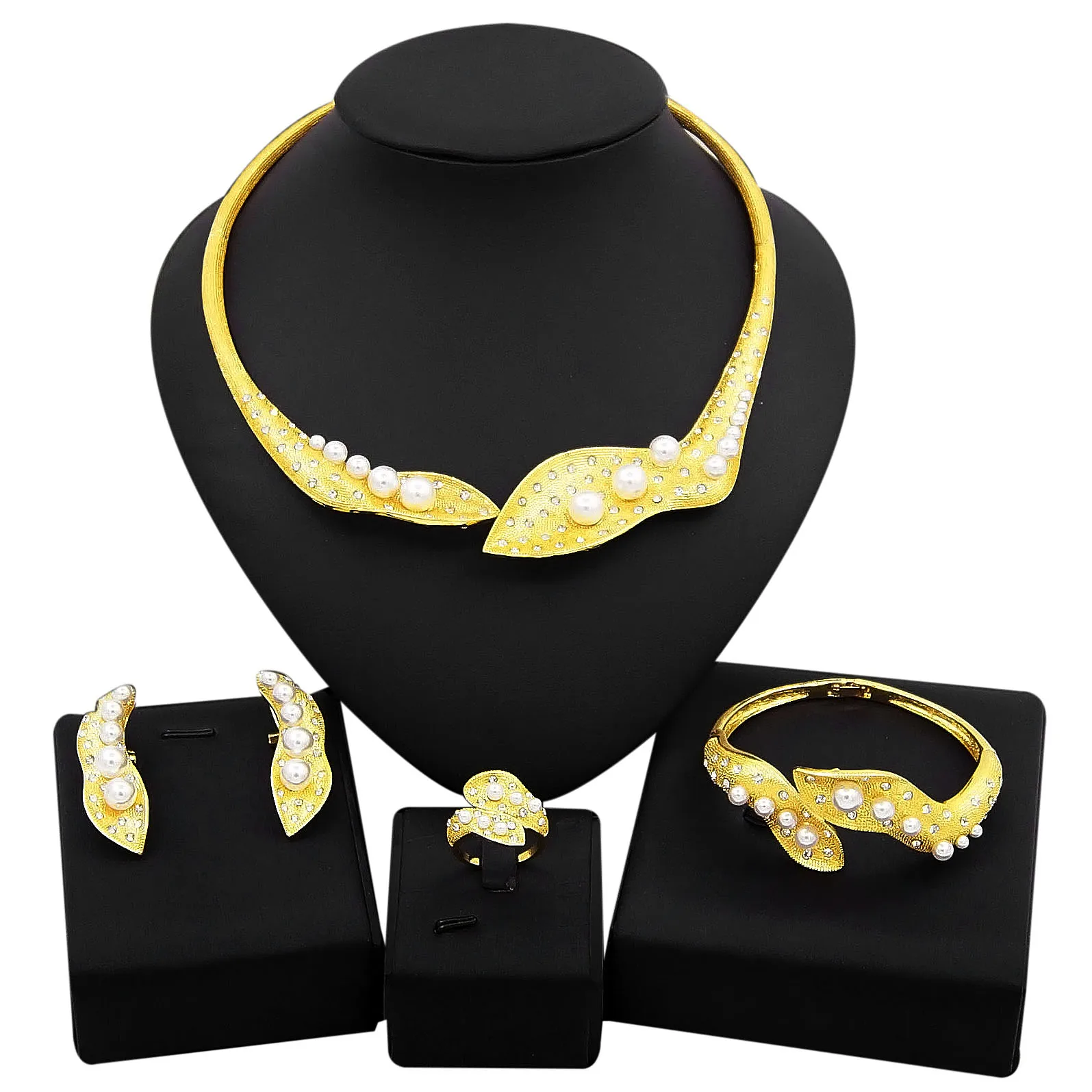 

Yulaili Factory Direct Sales Brazilian Gold Pearl Jewelry Set Necklace Bracelet Earrings Ring Set Wholesale Women's Jewelry Sets
