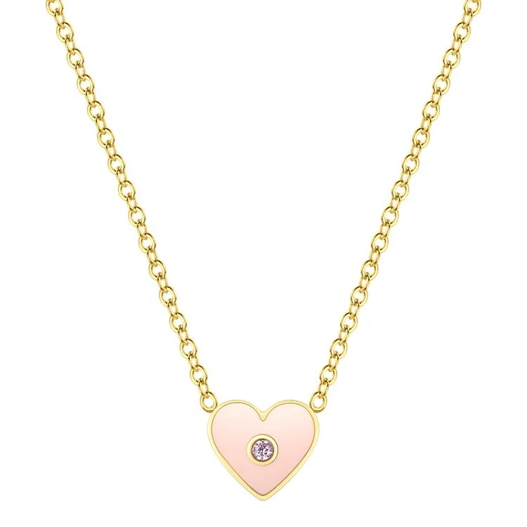 

Latest High Quality 18K Gold Plated Stainless Steel Jewellry Epoxy Mini Pink Heart Pendent Necklace P213206