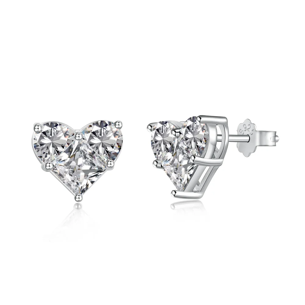 Dylam Best Valentine Day Gift S925 Silver Rhodium 18K Gold Plated Clear Pink Sparkle 5A Cubic Zirconia Heart Stud Earrings