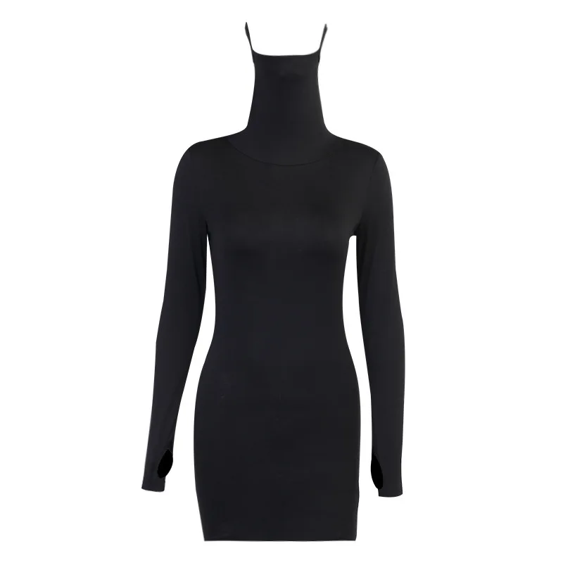 

2020 new autumn wholesale women dress sexy fashionable slim high neck maskes warm ladies long sleeve short dress, Picture color