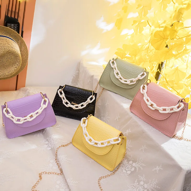 

TS9135 2020 New Acrylic Chain Hand Bag Fashion Mini PU Leather Handbags Small Crossbody Bags for Women Girls