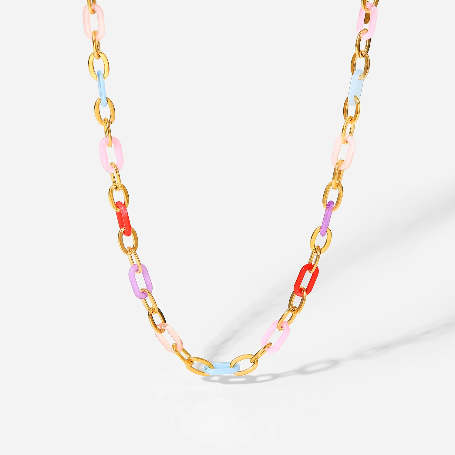 

Colorful O-chain Charm Necklace Stainless Steel 18K Gold Plated Tarnish Free Link Chain Necklace