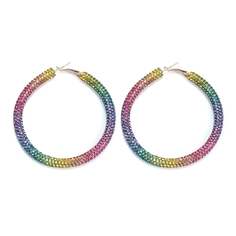 

UNIQ Trendy Hoop Earrings for Women Girls Multi Colors Full Zircon Chunky Hoop Earrings